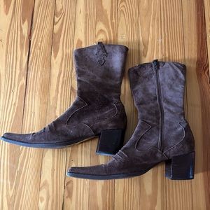 Brown suede cowboy boots women size 8 made in Italy